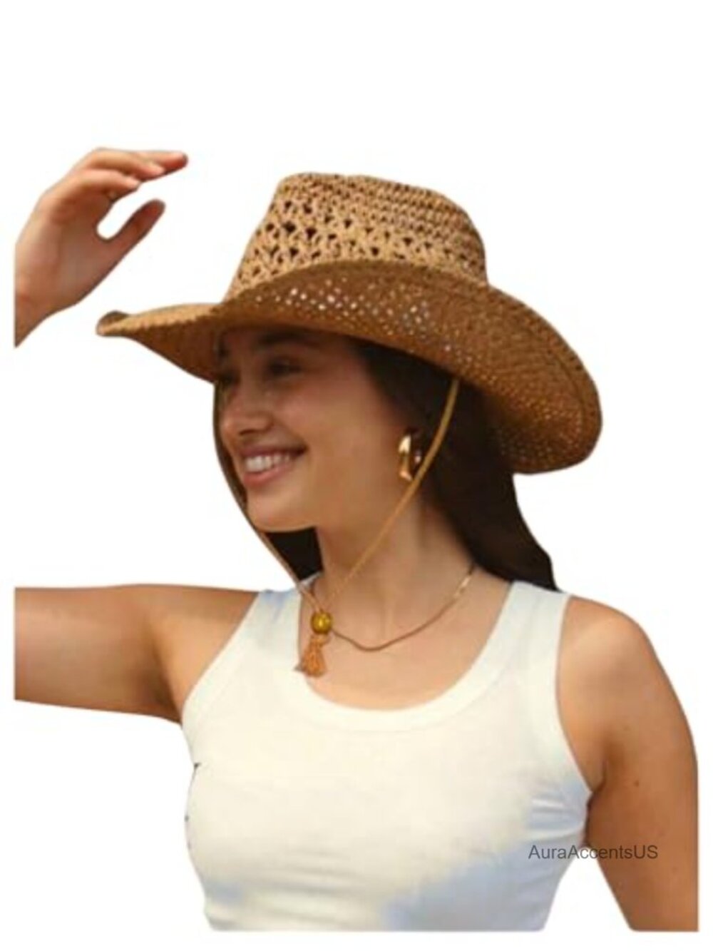 Braided Straw Cowboy Hat Woven Boho Western Sun Hat